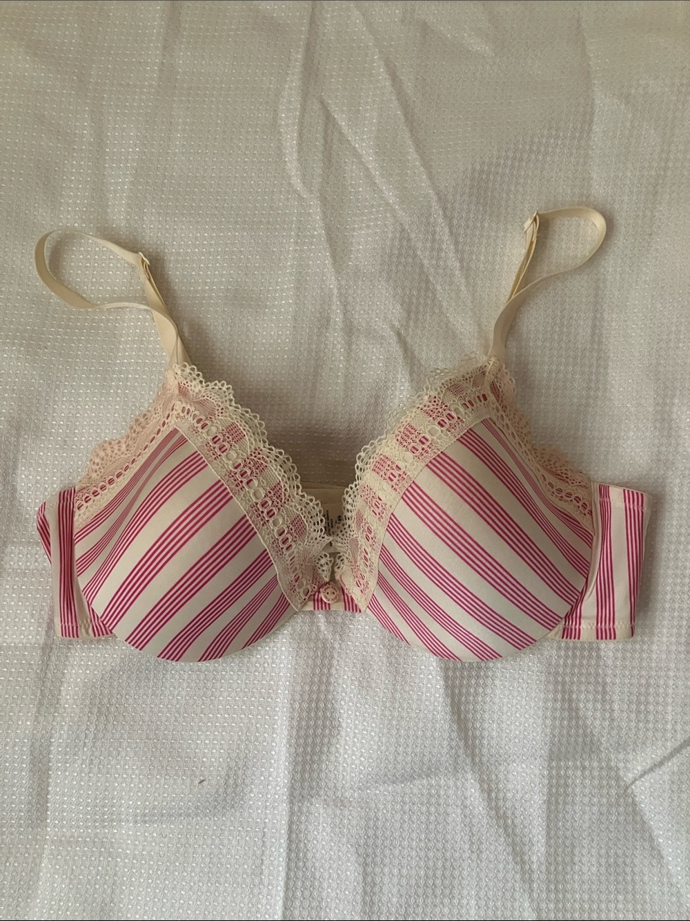 Calvin Klein Pink and Cream Striped Lace-Trim T-Shirt Bra